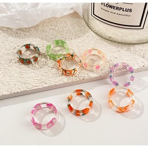 European and American new jewelry with round geometric fruit resin ring ins creative retro fresh bracelet for female party gifts