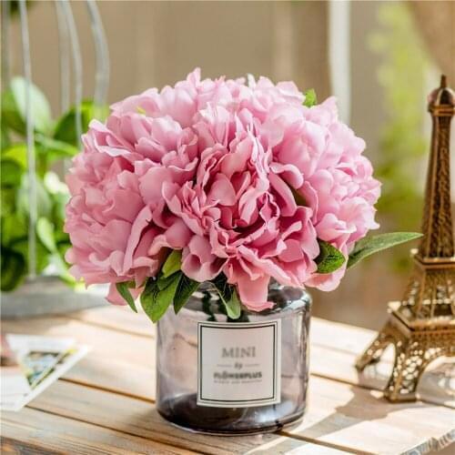 Artificial Flowers with Vase, Fake Peony Flowers in Gray Vase,Faux Flower Arrangements for Home Decor Light Lilac Decoration