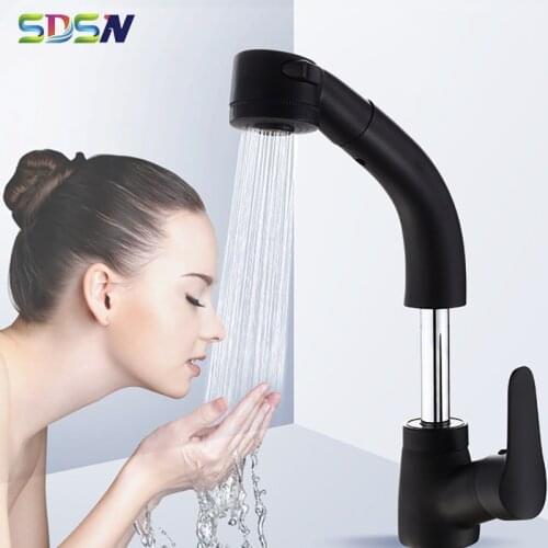 Lifiting Basin Faucets Quality Brass Bathroom Mixer Faucet Matte Black Pull Out Basin Faucet Single Handle Hot Cold Bathroom Tap