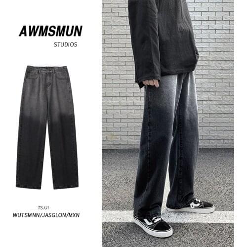 2021 gradient straight jeans mens fashion brand loose ins versatile wide leg pants mens Korean style floor mops streetwear
