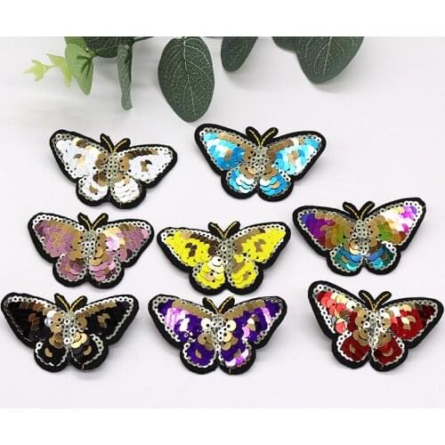 50pcs/lot Sequins Embroidery Patches Butterfly Jacket Jean Backpack Clothing Decoration Accessories Iron Heat Transfer Applique