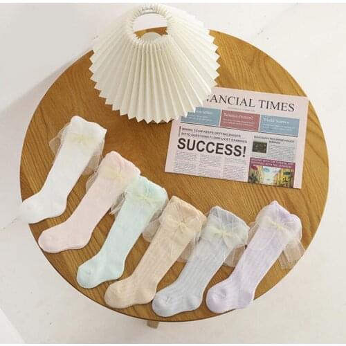 Wide Bowknot Knee High Mesh Socks for Girls Clothes Summer Soft Breathable Kids Long Socks Princess Girls Party Wedding Socks