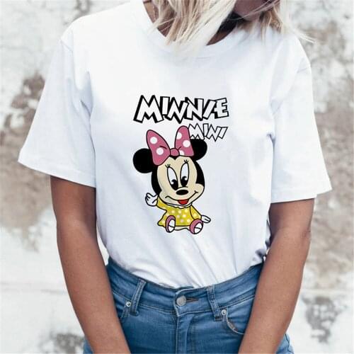 New Cartoon Disney Tshirt Minnie Mini T Shirt Women O-Neck Short Sleeve Cartoon Tee Shirt Female Clothes Dropship