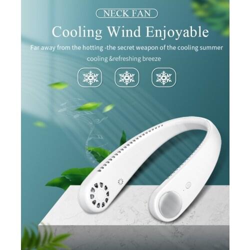 Newest Hanging Neck Fan Bluetooth 5.1 Dual Speaker Hands-free Cooling Fan Three-speed Adjustable Battery Powered