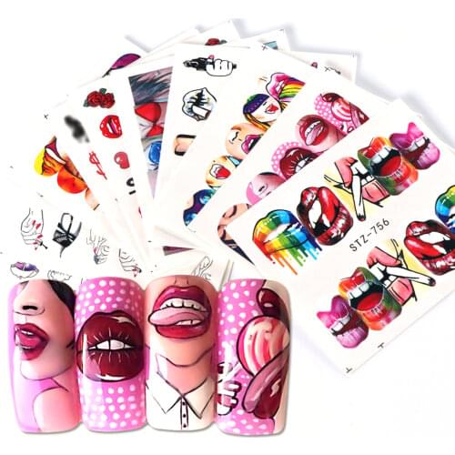1set Nail Decals Water Transfer Stickers Sexy Lips Tongue Makeup Girls Sliders Decoration Manicure Wraps Tattoo BESTZ756-765-1
