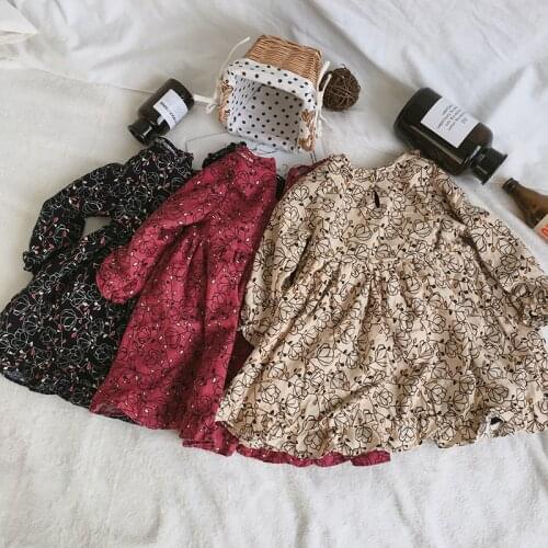 2 3 4 5 6 Y Toddler Girl Winter Clothes Dress Plus Velvet Fashion Flower Print Long Sleeves Dresses Warm Baby Kids Clothing New
