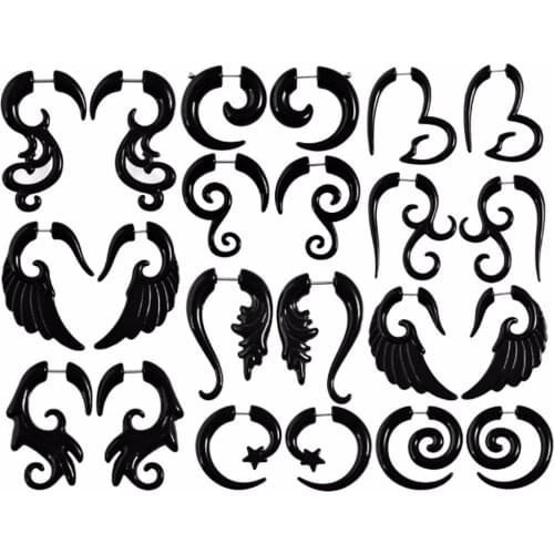 2pcs Acrylic Fake Ear Piercing Spiral Earrings Plugs and Tunnels Black Tragus Earrings Fake Ear Cartilage Sexy Body Piercings