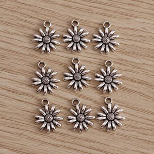 30pcs 11*13 Alloy Sunflower Charms Jewelry DIY Tibetan Silver Color Daisy Charms Pendants Fit Necklaces Earrings Findings Making