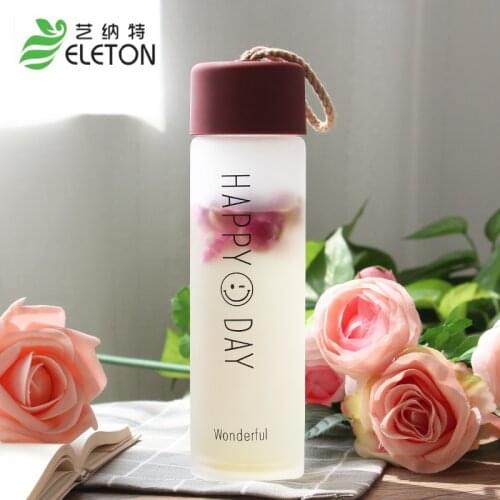 ELETON Outdoor travel portable glass frosted bottle children creative Korea water bottle fresh simple Korean glass bottle