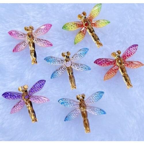 Colorful Rainbow Dragonfly for Women10pcs jewelry fashion Style Resin&acryl Material Flat backDIY Wedding rhinestone appliques