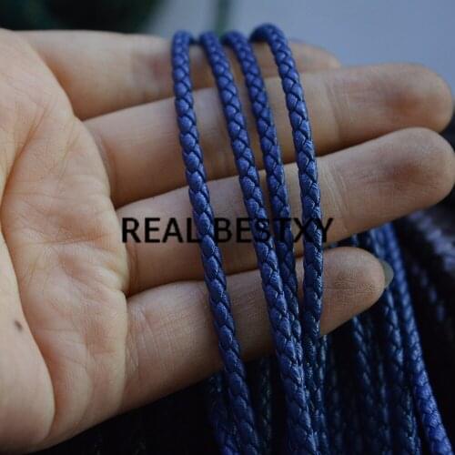 REAL BESTXY 5m/lot 3mm blue Round blue Braided Bolo Leather Strap, 3mm Braid Leather Cord for Bracelet Making necklace cords