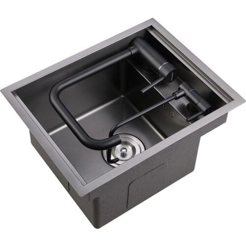 Hidden 304 Stainless Steel Kitchen Sinks Single Trough Mini Dish Basin Balcony Tea Room Single Basin Sinks for Small Apartment