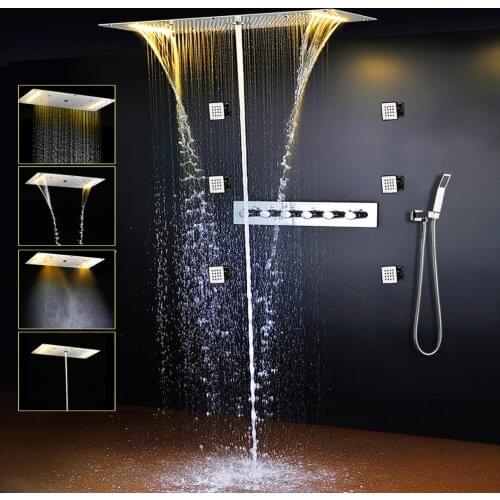 Bathroom Thermostatic Shower System Spa Massage Shower Faucet Warm White LED Shower Head