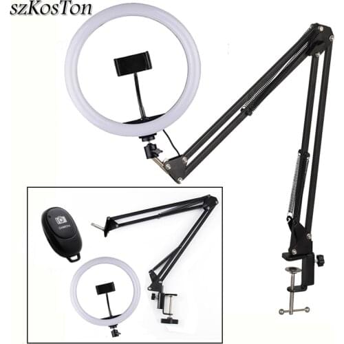 Photography Dimmable LED Selfie Ring Light With Desk Long Arm Phone Holder 3200K-5600K Photo Studio Light For Youtube Video Live