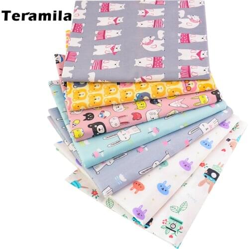 Teramila Cotton Fabric Printed Grey Cartoon Bears Head Designs Twill Material Cloth Patchwork Baby Dress Decoration Home Textile