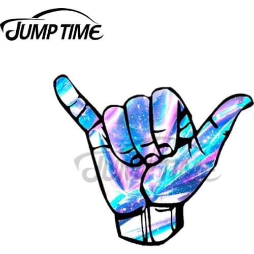 Jump Time 13 x 8.6cm For Hang Loose Metallic Rainbow Car Stickers Anime Windshield Decal Scratch-Proof Motorcycle Decoration