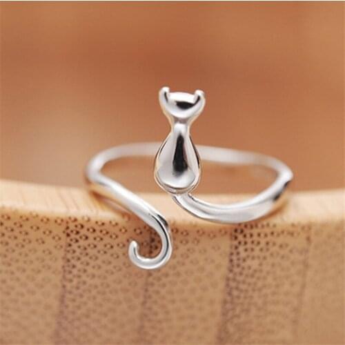 YIZIZAI Silver Plated Finger Bell Cat Rings For Women Adjustable Animal Ring Fashion Pet Wedding Bride Jewelry