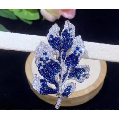Blue color leaf brooch 925 sterling silver with cubic zircon fine women jewelry free shipping classic