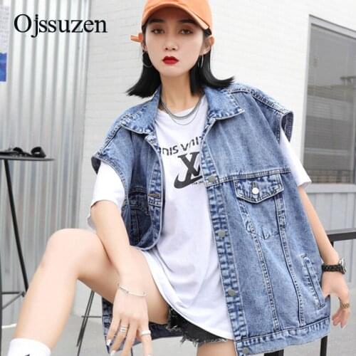New 2021 Spring Summer Hot Sale Womens Stylish Long Denim Vest Jeans Jacket Ladies Vintage Waistcoat Plus Size
