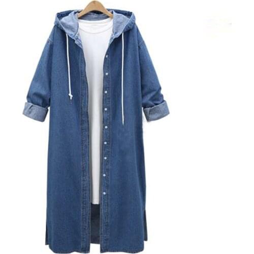 Plus Size 4XL Womens Hooded Cardigan Denim Jacket Coat Spring Autumn Female Long Sleeve Casual Loose Tops Outerwear