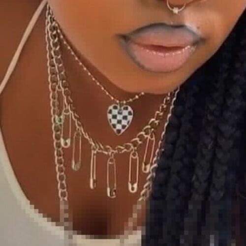 2000s Aesthetic Checkerboard Pattern Heart Necklace for Women Y2K Jewelry Vintage Punk INS Necklace Egirl Fashion Friends Gifts