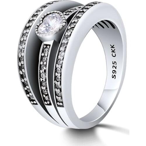 100% 925 Sterling-Silver-Jewelry Heart Fascination Rings with Clear CZ Free Shipping
