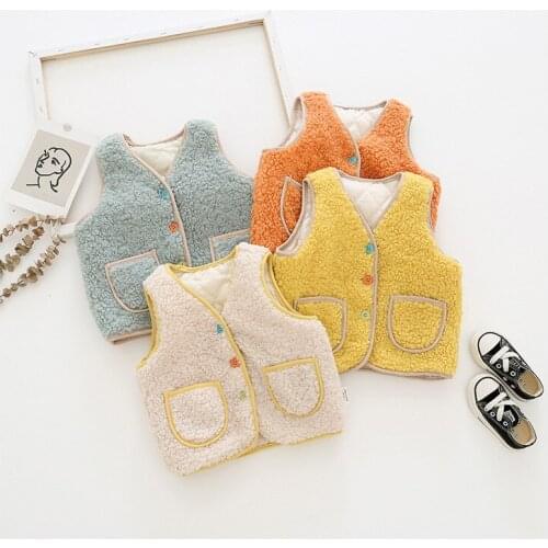 2020 Childrens Clothing Autumn and Winter New Baby Boys and Girls Lamb Cashmere Childrens Vest Toddler Cardigan Warm Vest 2-7Y