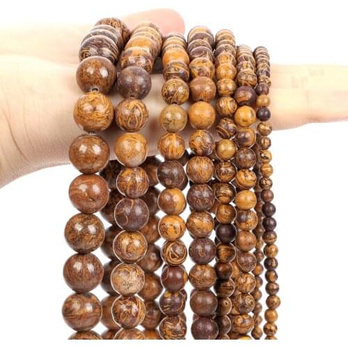 Natural Stone Beads Woodstone Buddhist Prayer Tibetan Round Loose Bead For DIY Mala Buddha Beaded Bracelet Making 4/6/8/10/12MM