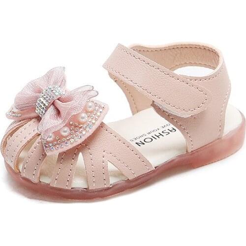 Baby Girl Kick-proof Kids Sandals Children Breathable Shoes Kids Hook Loop Shoes Girls Bowknot Soft Bottom Sandals