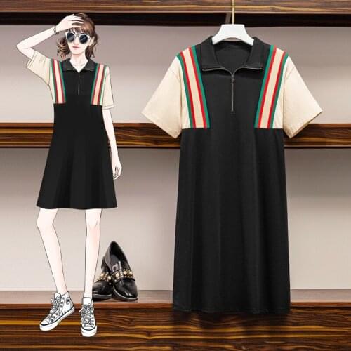 EHQAXIN Summer Plus Size Womens Dress Fashion Korean Version Of Thread Stitching T-Shirt Straight Zipper Dresses Female L-4XL
