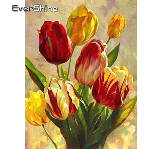 Evershine Diamond Painting Tulip Flower Cross Stitch Kit Embroidery Rhinestone Mosaic Beaded Painting Needlework Home Decoration