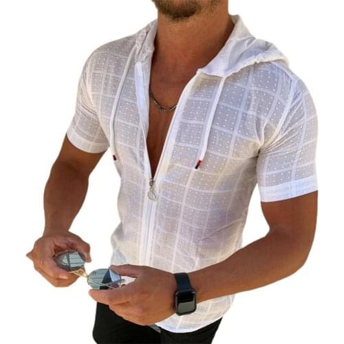 Streetwear Popular Short Sleeve Hooded Men T-shirt Clothing Summer T-shirt Drawstring for Sports