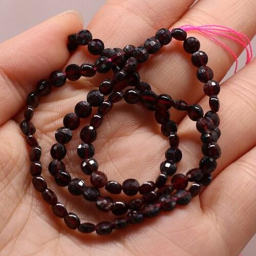 Natural Stone Garnet Beads Faceted Flat Round Crystal Bead for Jewelry Making DIY Bracelet Necklace Accessories