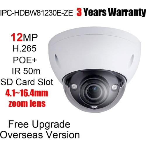 IPC-HDBW81230E-ZE 12MP Dome Network Camera POE+ IR 50m SD Card Slot Vandalproof Zoom lens IP Camera Replace IPC-HDBW81230E-Z
