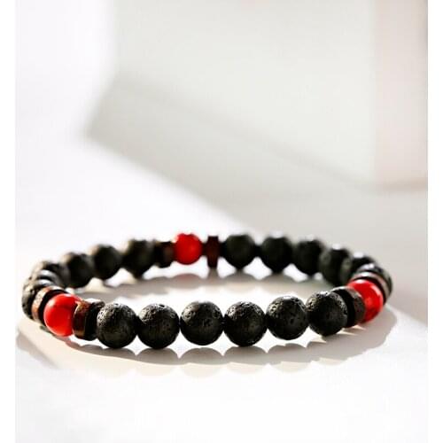 Classic Men Bracelet Chakra Lava Diffuser Beaded Bracelet Homme Fashion Red Turquoises Tibetan Elastic Bracelet Jewelry Gift