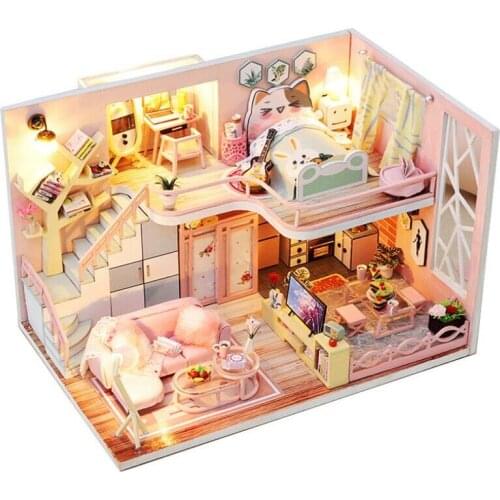 DIY Doll House Wooden Doll Houses Miniature Dollhouse Furniture Kit with LED Toys For Children Christmas Birthday Gifts