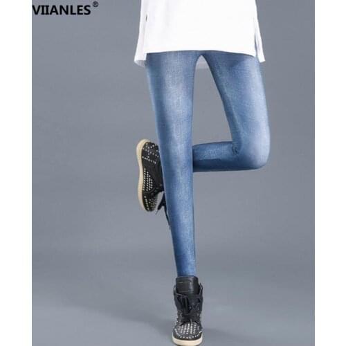 Summer Fashion Push Up Jeggings Faux Jean Leggings Women Pencil Pants Legging Blue Gray Workout Casual Fitness Leggins