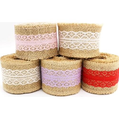 2M Natural Jute Burlap Hessian Ribbon lace Rustic Vintage Wedding decoration Merry Christmas Party decor Supplies gift wrapping