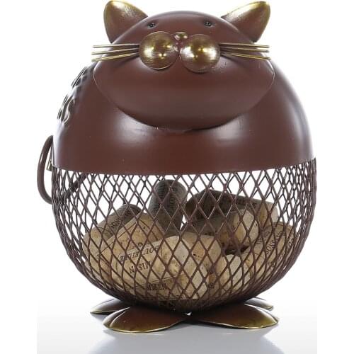 Tooarts Metal Sculpture Puffy Cat Wine Cork Container Home Decor Iron Sculpture Animal Craft Gift Home Decoration Gift For Home