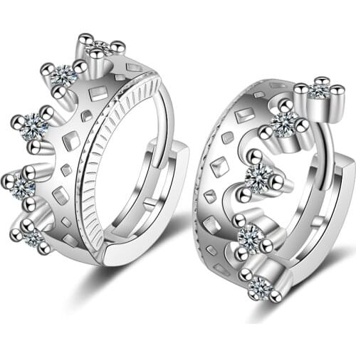 Fashion Simple Crown Earrings Korean Sweet Hollow Silver Earrings Charming Bride Earrings Romantic Wedding Party Jewelry