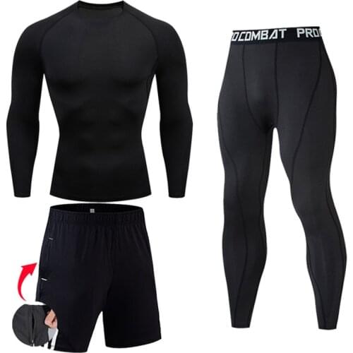 Mens Gym Clothing Short Running Man Compression tights perspiration Track suit Gym Man black T shirt Sport Pants S-XXXXL