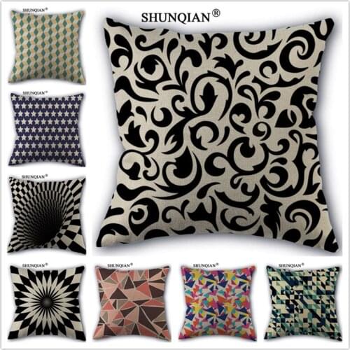 WZ51630 Geometric mosaic pattern Pillowcase Custom Linen cotton Square Throw Pillowcase Zippered Pillow 18x18 inch