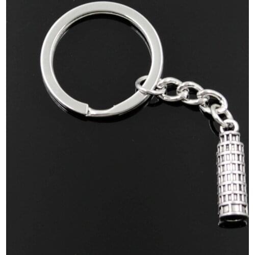 New Fashion Men 30mm Keychain DIY Metal Holder Chain Vintage Leaning Tower Of Pisa Italy 25x7mm Silver Color Pendant Gift