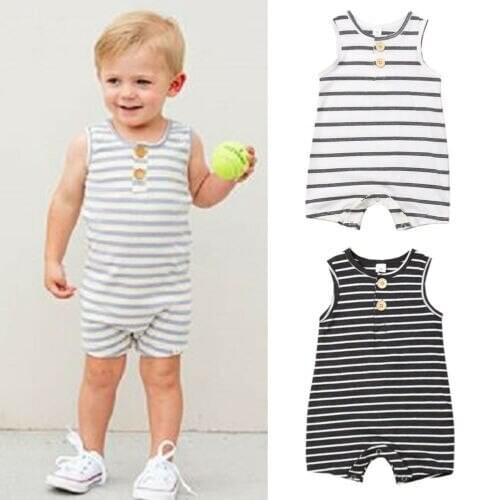 Newborn Kid Baby Boy 0-24M Striped Clothes Sleeveless Striped Romper Coming Home Outfit