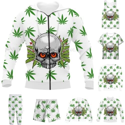 New Funny 3D Full Print Weeds Skull Leaves T-shirt/Sweatshirt/Zip Hoodies/Thin Jacket/Pants Four Seasons Casual Suit V68