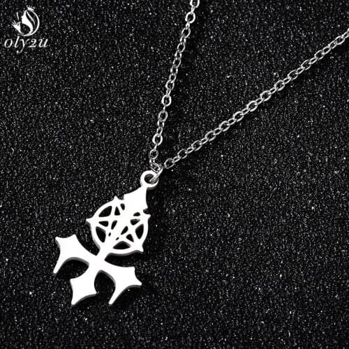 Oly2u 2020 Fashion Pentagram Satan Fork Stainless Steel Chain Necklace Men Punk Geometric Charms Necklace Jewelry Christmas Gift