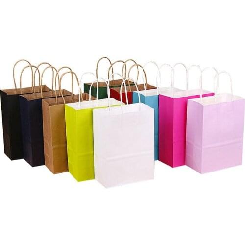 10pcs/lot Kraft Paper Bag with Handle Small Gift paper packages bag Brown Christmas Party Packing Kraft Bag 21x15x8cm