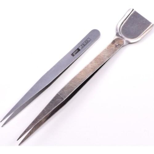 Two usages Rhinestones Diamond Stainless Steel Tweezers With Scoops Convenient nail trim removal tool H1071