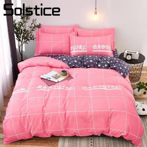 Solstice Home Textile King Queen Single Double Bedding Linen Set Girl Teen Adult Bed Duvet Cover Pillowcase Flat Sheet Pink Star