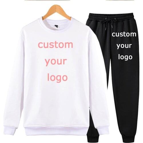 Custom Logo Women and Men Unisex Tracksuit Hoodies and Black Pants Autumn Winter Suit Female Solid Color Casual Full Length